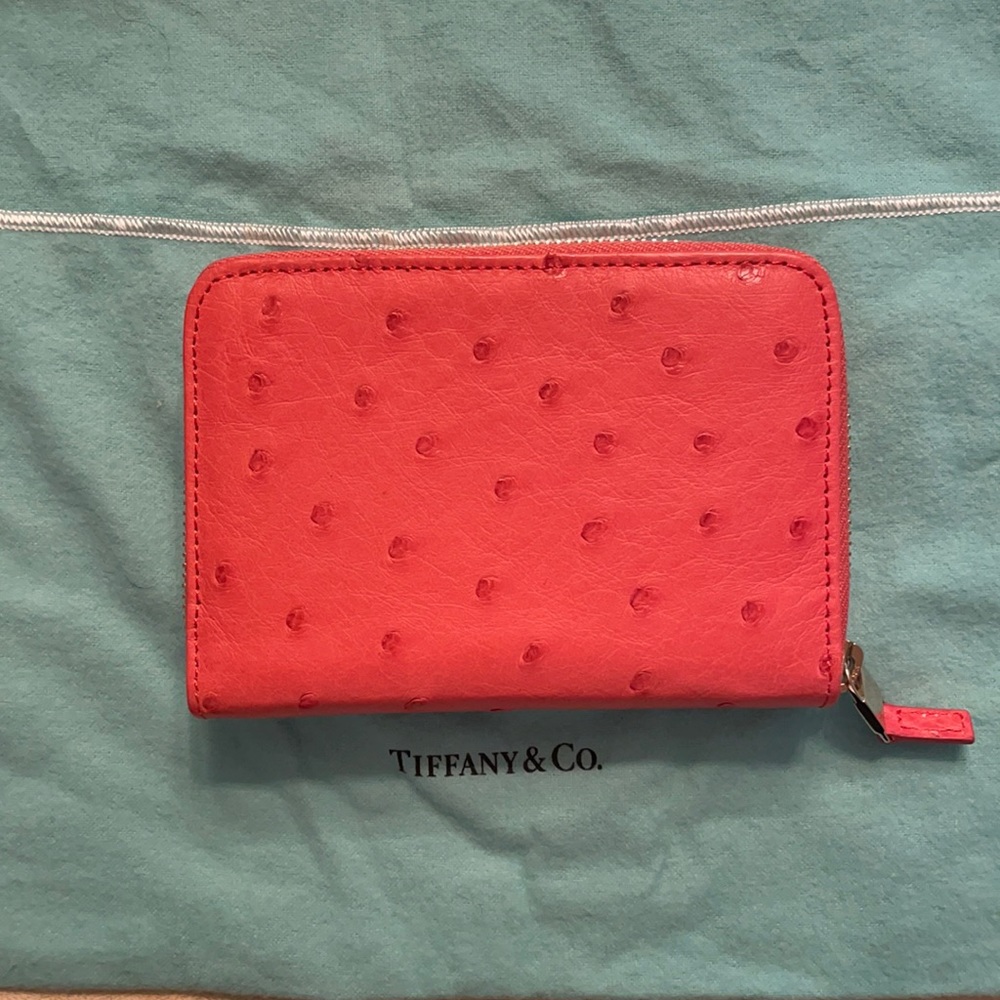 Never used Tiffany & Co Pink Ostrich Zipper Wallet